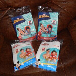 LOT 4 NEW Inflatable Toddler Swim Vest Age 3-6 Bestway Mickey Mouse & Spiderman